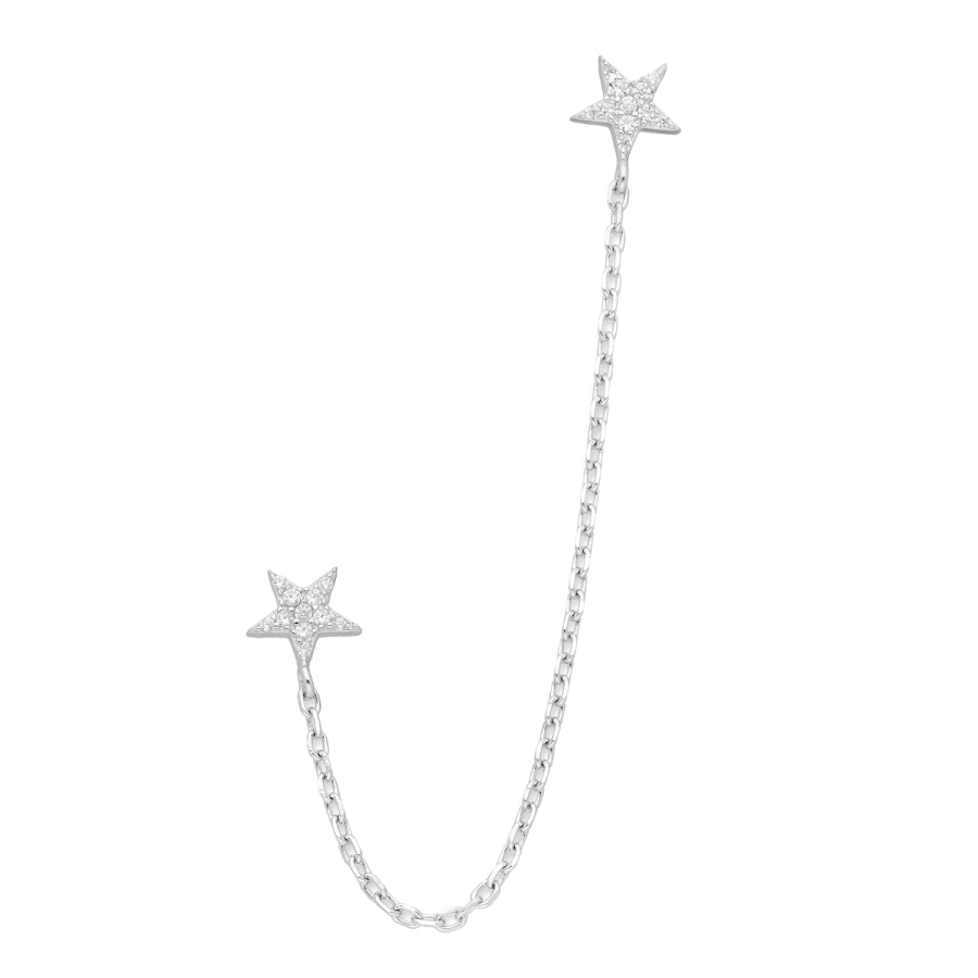 Dubbele ster oorbellen en ketting van gerhodineerd zilver en zirkonia in pavézetting 8720514750766 EIP03-01-00111