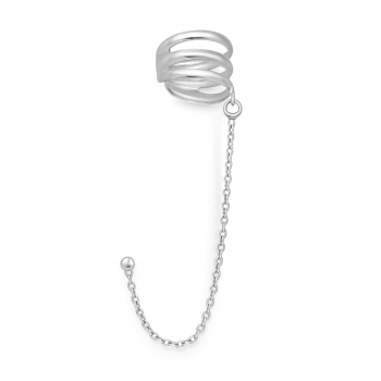 Ear cuff zilver met ketting en oorknopje 8720514751015