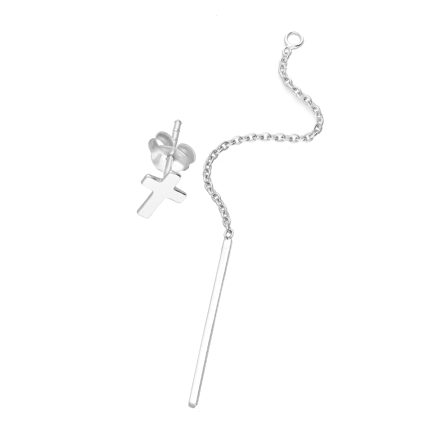 Oorbellen kruis met bar ketting jacket zilver EIP03-01-01401 8720514752999