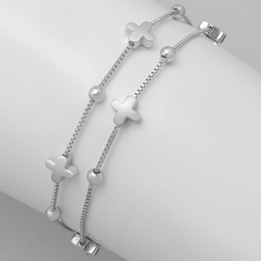 Dubbele armband kruis gerhodineerd zilver 8720514750629