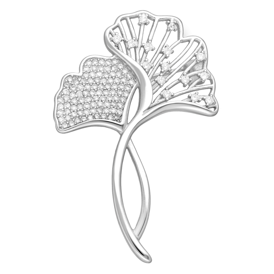 Broche blad ginkgo zirkonia gerhodineerd zilver EIP10-01-00301 8720514753194