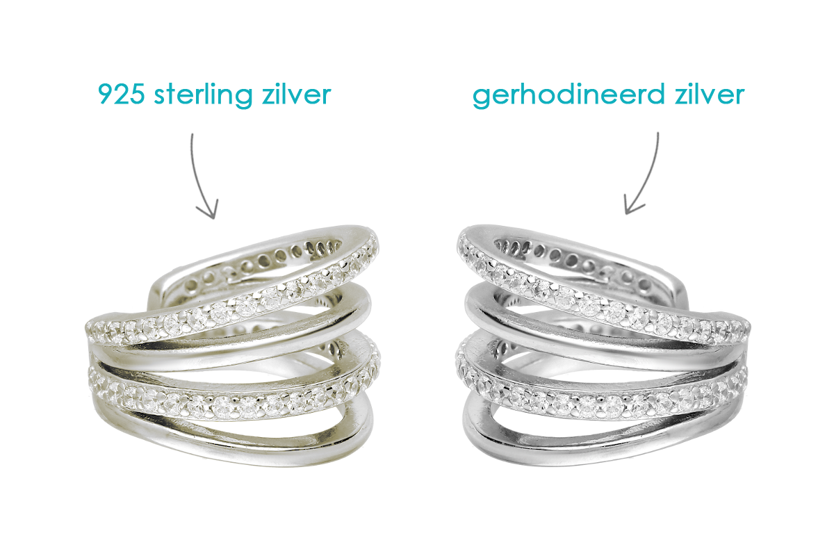 Kleurverschil gerhodineerde ear cuffs en zilver
