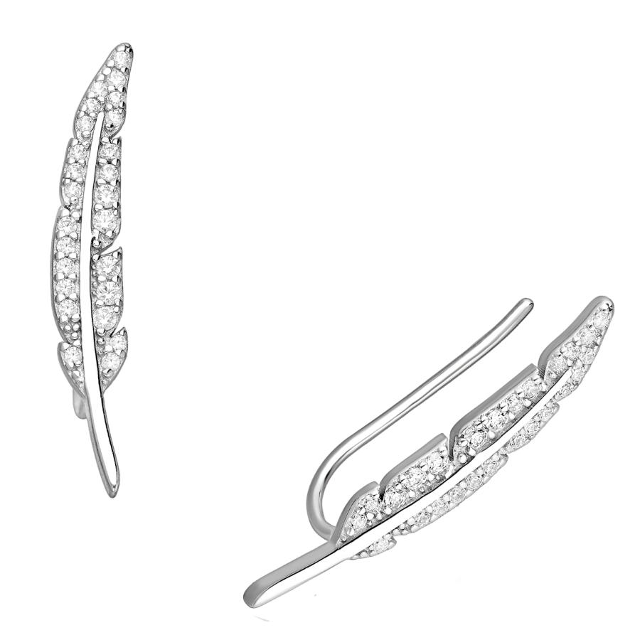 Oorklimmers veer van gerhodineerd zilver met zirkonia in pavézetting 8720514751183 EIP02-01-00311-1